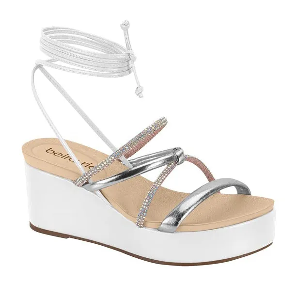Beira Rio 8407-120 Strappy Wedge Sandal in White/Silver