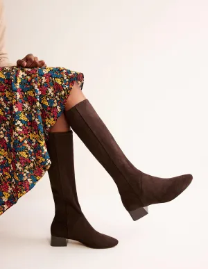 Cara Flat Stretch Knee Boots-Mahogany