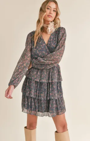 TIERED NAVY FLORAL DRESS